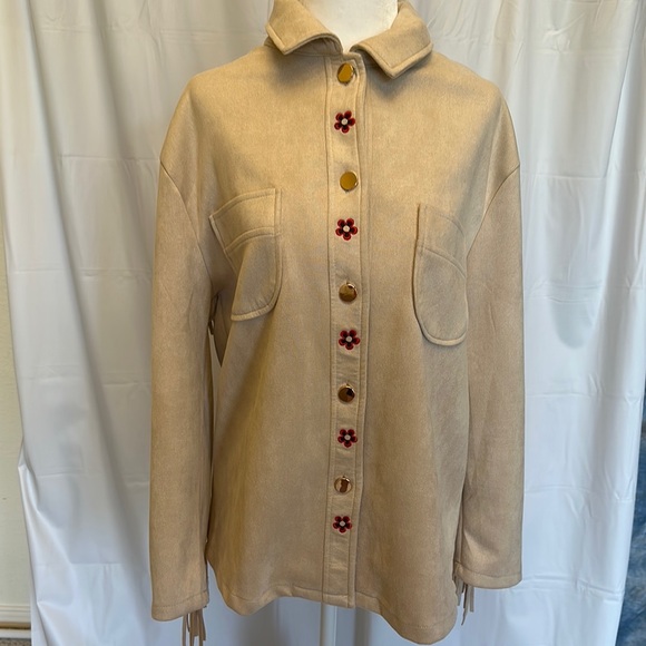 Alice Blue Jackets & Blazers - Alice Blue Tan Utility Jacket with Collared Neckline and Tassels